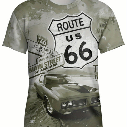 Men's Car Graphic Print T-shirt, Short Sleeve Crew Neck Tee, Men's Clothing For Summer Outdoor