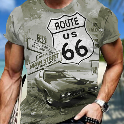 Men's Car Graphic Print T-shirt, Short Sleeve Crew Neck Tee, Men's Clothing For Summer Outdoor