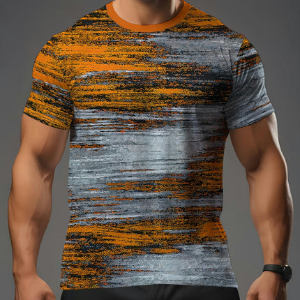 Men's Gradient Round Neck Short Sleeve T-shirt With Slight Stretch, Suitable For Casual Outdoor