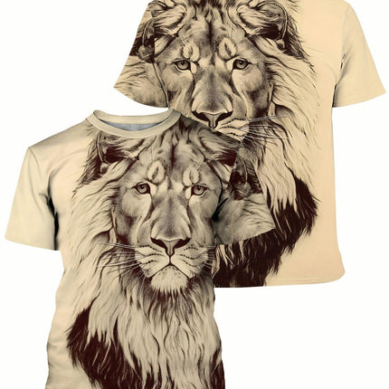 Summer Men's Classic Lion Print Short-sleeved Versatile 3D Printed T-shirt, Suitable For Daily Wear