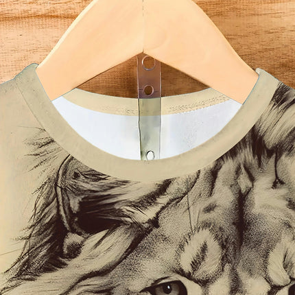 Summer Men's Classic Lion Print Short-sleeved Versatile 3D Printed T-shirt, Suitable For Daily Wear