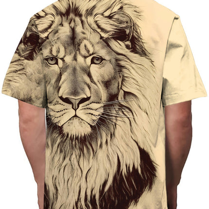 Summer Men's Classic Lion Print Short-sleeved Versatile 3D Printed T-shirt, Suitable For Daily Wear