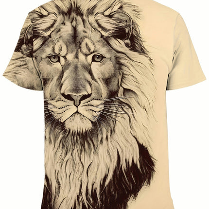 Summer Men's Classic Lion Print Short-sleeved Versatile 3D Printed T-shirt, Suitable For Daily Wear