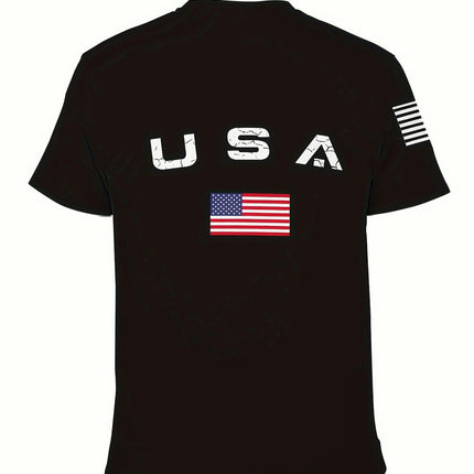 Short Sleeve T-Shirt Crew Neck T-Shirt Summer Men's 3D USA Letter Print T-Shirt, Flag