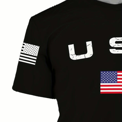 Short Sleeve T-Shirt Crew Neck T-Shirt Summer Men's 3D USA Letter Print T-Shirt, Flag