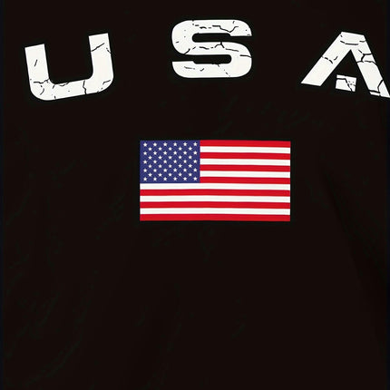 Short Sleeve T-Shirt Crew Neck T-Shirt Summer Men's 3D USA Letter Print T-Shirt, Flag