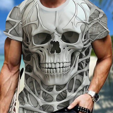 Men's Skull Graphic Print T-shirt, Short Sleeve Crew Neck Tee, Men's Clothing For Summer Outdoor