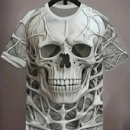 Men's Skull Graphic Print T-shirt, Short Sleeve Crew Neck Tee, Men's Clothing For Summer Outdoor