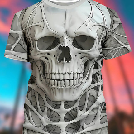 Men's Skull Graphic Print T-shirt, Short Sleeve Crew Neck Tee, Men's Clothing For Summer Outdoor