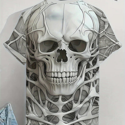 Men's Skull Graphic Print T-shirt, Short Sleeve Crew Neck Tee, Men's Clothing For Summer Outdoor