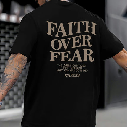 "Faith Over Fear" T-Shirt - Men's Casual Short Sleeve Tee with Geometric Pattern