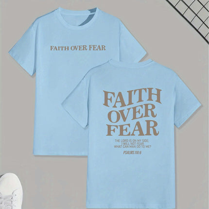 "Faith Over Fear" T-Shirt - Men's Casual Short Sleeve Tee with Geometric Pattern