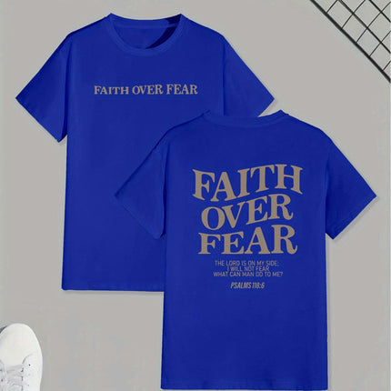 "Faith Over Fear" T-Shirt - Men's Casual Short Sleeve Tee with Geometric Pattern