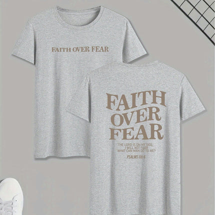 "Faith Over Fear" T-Shirt - Men's Casual Short Sleeve Tee with Geometric Pattern