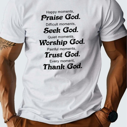 Summer Men's Printed Short-sleeved T-shirt Comfortable & Breathable Tops Praise God T-shirt