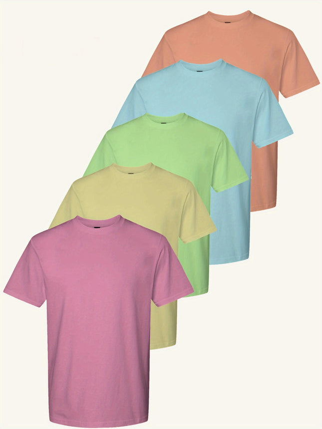 5-piece Set, 100% Cotton T-shirt, Men's Classic Solid Color Short Sleeved T-shirt