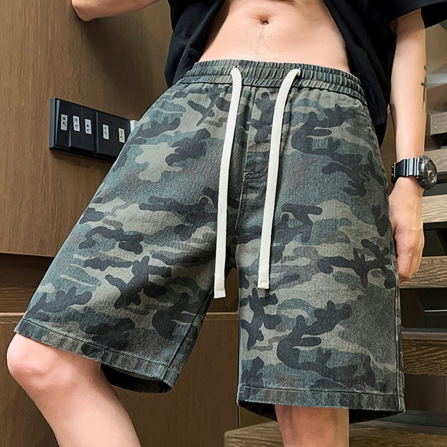 Men's Summer Camo Cargo Shorts-Lightweight,Loose-Fit Denim with Pockets,Casual Mid-Thigh Length