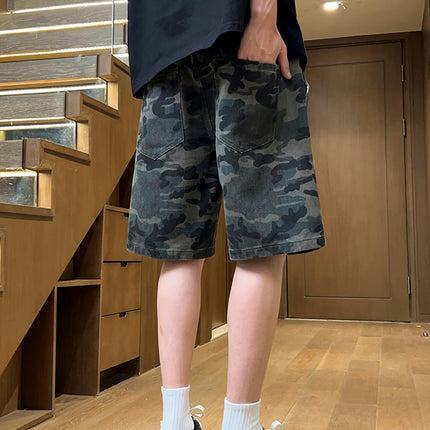 Men's Summer Camo Cargo Shorts-Lightweight,Loose-Fit Denim with Pockets,Casual Mid-Thigh Length