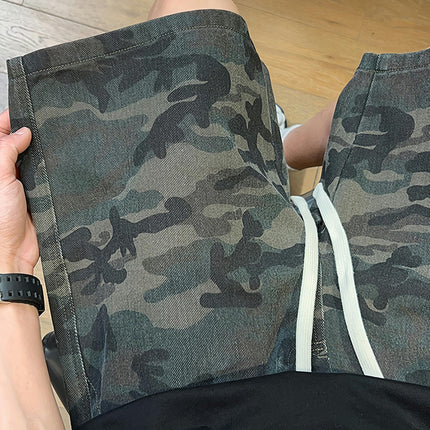 Men's Summer Camo Cargo Shorts-Lightweight,Loose-Fit Denim with Pockets,Casual Mid-Thigh Length