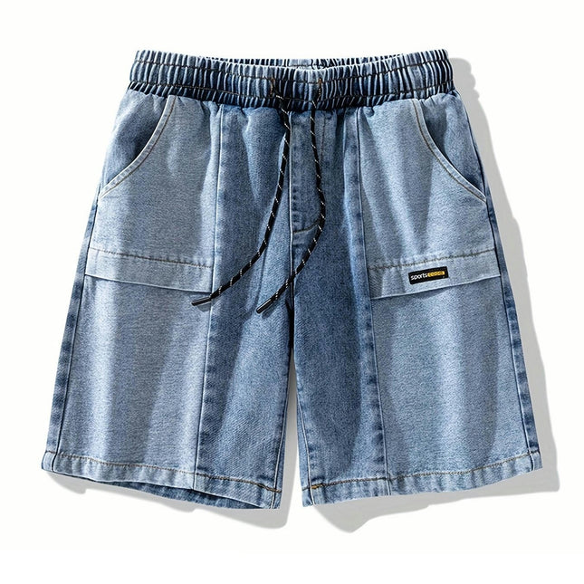 Summer-Ready Denim: Casual Men's Drawstring Shorts with Pockets-Perfect for Outdoors