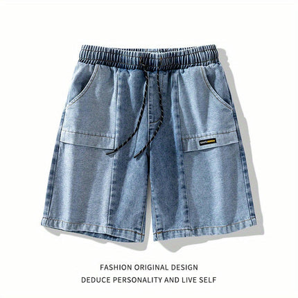 Summer-Ready Denim: Casual Men's Drawstring Shorts with Pockets-Perfect for Outdoors