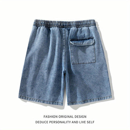 Summer-Ready Denim: Casual Men's Drawstring Shorts with Pockets-Perfect for Outdoors