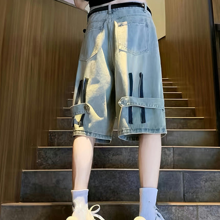 Men's Retro Style Denim Shorts With Pockets Chic Shorts For Street Wear