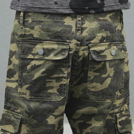 Men's Camo Pure Cotton Denim Cargo Shorts  Regular Fit Denim Shorts, Outing And Daily Wear