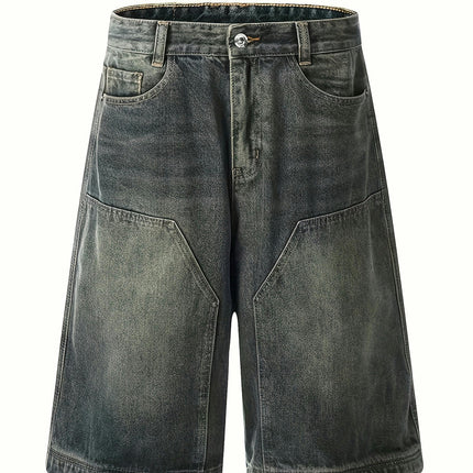 Relaxed Fit Denim Shorts - Men's Casual Loose-Fit Knee-Length Jorts for Summer Street Style