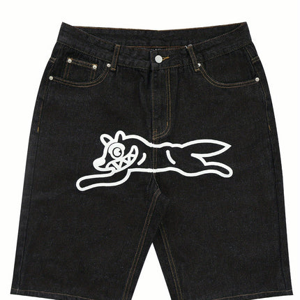 Mens Summer Denim Jorts-Cartoony Animal Print Loose Fit & Street Style Denim Shorts