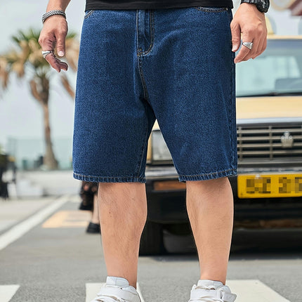 Relaxed Fit Denim Barrel Shorts with Pockets for Summer Outdoor Activities, Casual Jorts for Men