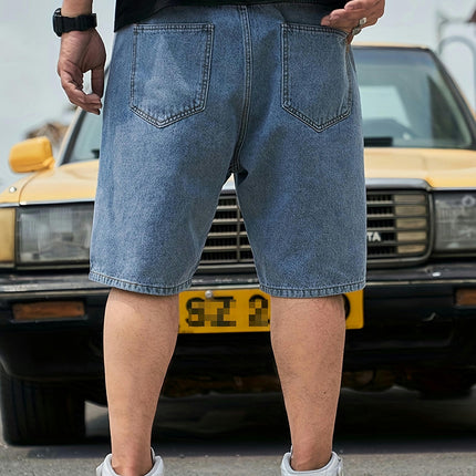 Relaxed Fit Denim Barrel Shorts with Pockets for Summer Outdoor Activities, Casual Jorts for Men