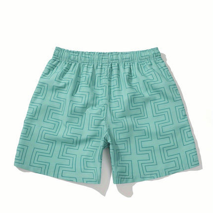 Geometric Board Shorts - Men's Drawstring Casual Shorts for Summer Beach and Sports Wear