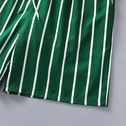 Summer Striped Drawstring Shorts Beach and Daily with Pockets and Adjustable Waistband for Men