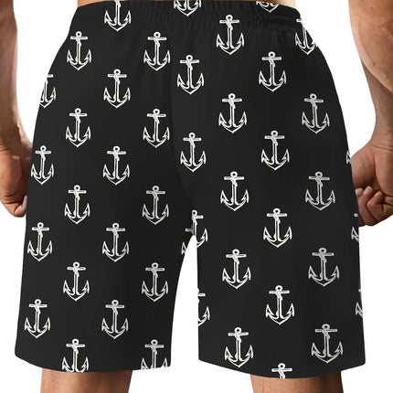 Nautical Charm Mens Hawaiian Shorts-Anchor Graphic,Drawstring Waist, Ultra-Quick Dry Swim Trunks