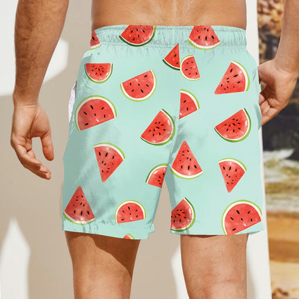 Watermelon Print Men's Casual Loose Drawstring Shorts With Pockets For Summer Beach Sports