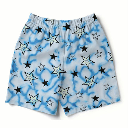 Men's Summer Starry Sky Print Shorts With Drawstring Shorts For Summer Leisure, Vacation, Beach