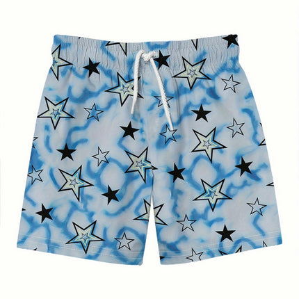 Men's Summer Starry Sky Print Shorts With Drawstring Shorts For Summer Leisure, Vacation, Beach