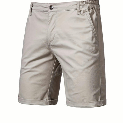 Men's Classic Cotton Chino Shorts-Easy-Care, Breathable with Elastic Waist, and Slant Pockets