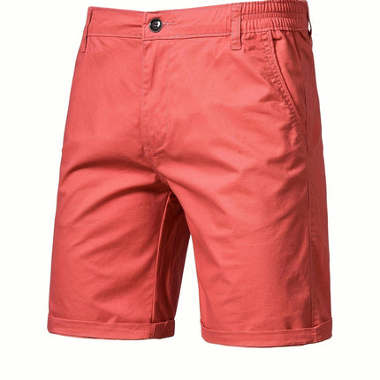 Men's Classic Cotton Chino Shorts-Easy-Care, Breathable with Elastic Waist, and Slant Pockets