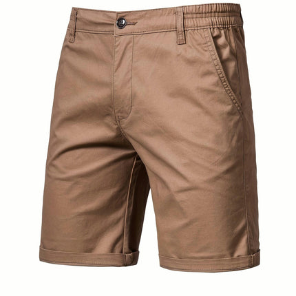 Men's Classic Cotton Chino Shorts-Easy-Care, Breathable with Elastic Waist, and Slant Pockets