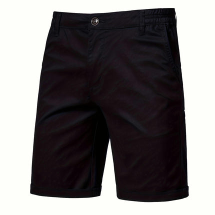 Men's Classic Cotton Chino Shorts-Easy-Care, Breathable with Elastic Waist, and Slant Pockets