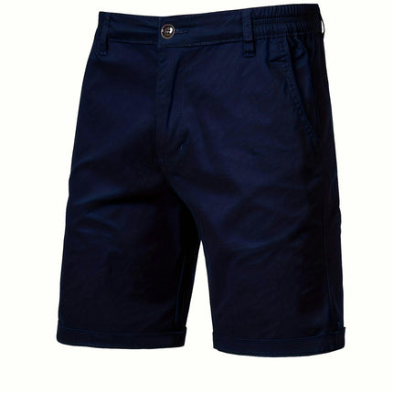 Men's Classic Cotton Chino Shorts-Easy-Care, Breathable with Elastic Waist, and Slant Pockets