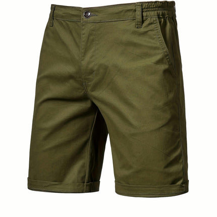 Men's Classic Cotton Chino Shorts-Easy-Care, Breathable with Elastic Waist, and Slant Pockets