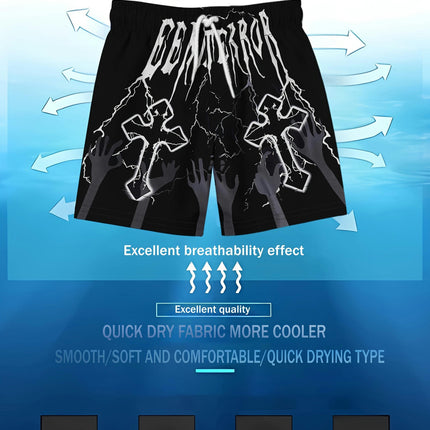 Men's 3D Geometric Print Beach Shorts - Casual, Men's Shorts With Drawstring