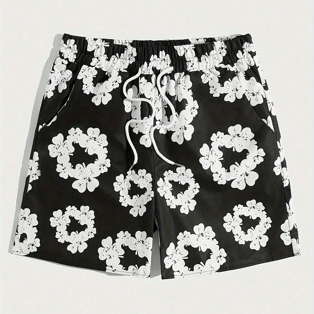 Comfy Floral Print Drawstring Shorts for Men - Casual Summer Beach Sports Wear with Pockets