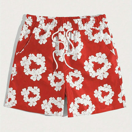 Comfy Floral Print Drawstring Shorts for Men - Casual Summer Beach Sports Wear with Pockets