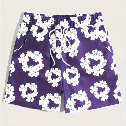 Comfy Floral Print Drawstring Shorts for Men - Casual Summer Beach Sports Wear with Pockets