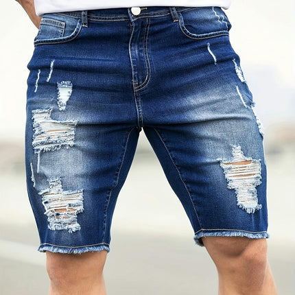 Men's Ripped Denim Shorts, Summer Slim Fit Casual Jeans Shorts, Versatile In Summer Jorts