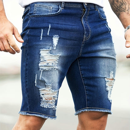 Men's Ripped Denim Shorts, Summer Slim Fit Casual Jeans Shorts, Versatile In Summer Jorts